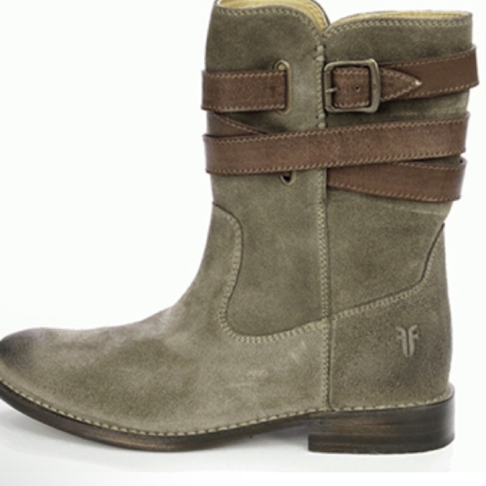 Frye Shirley Short Strappy Boot Stone Brown Olive Green Suede Boho Western 8